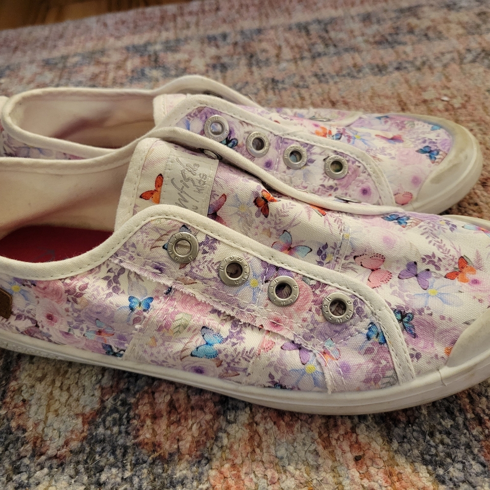 Charming Floral Butterfly Kids Sneakers, Elastic Slip On, 10 Inches Long